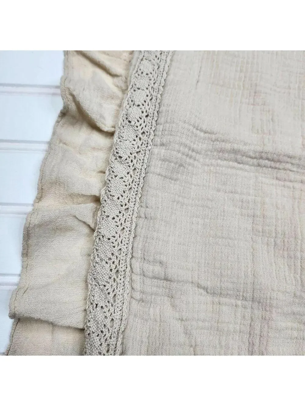 PiuBelle 26x26 Euro Pillow Cover Ruffle Beige Cotton Portugal